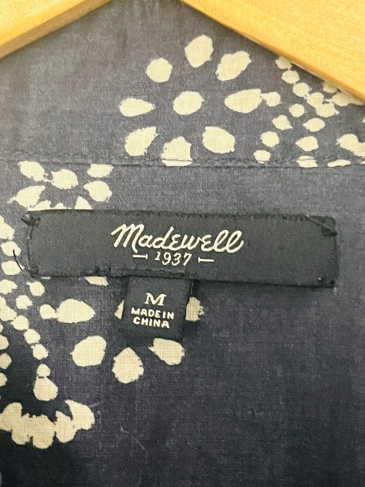 MADEWELL Popover Tunic Blouse Sz M Mock Neck Long Sleeve Floral Navy Blue