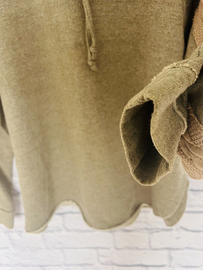 ODDI Hooded Pullover Sweatshirt Sz L Cable Knit Detail Sweater Beige Boho