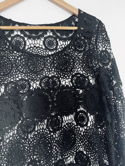 ANTHROPOLOGIE By Together Embroidered Crochet knit Sz XL Black Boho Cover Up
