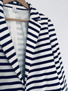 CHICO’S Knit Blazer Jacket Sz Small Nautical Blue White Stripes Cropped