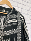 ELAN Thick Woven Babydoll Dress, Black/White Sz M Tribal Western Boho Rodeo