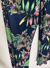 BEACH BREAK Navy Blue Jumpsuit Sz M Wide Legs Strapless Cover-Up Tassel Tropical