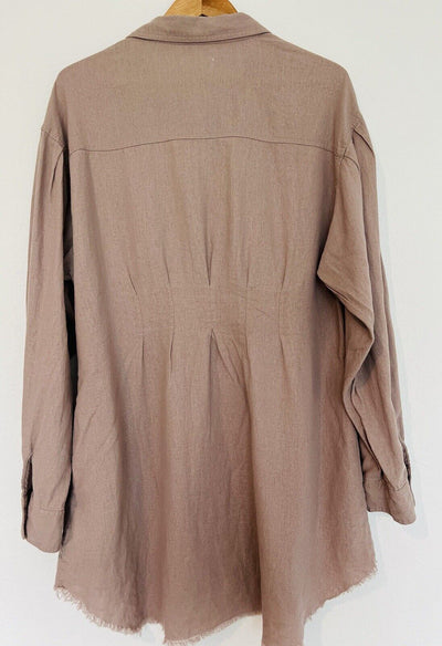 RISEN Los Angeles Linen Blend Dress Shirt Sz XL Mauve Lagenlook Minimalist
