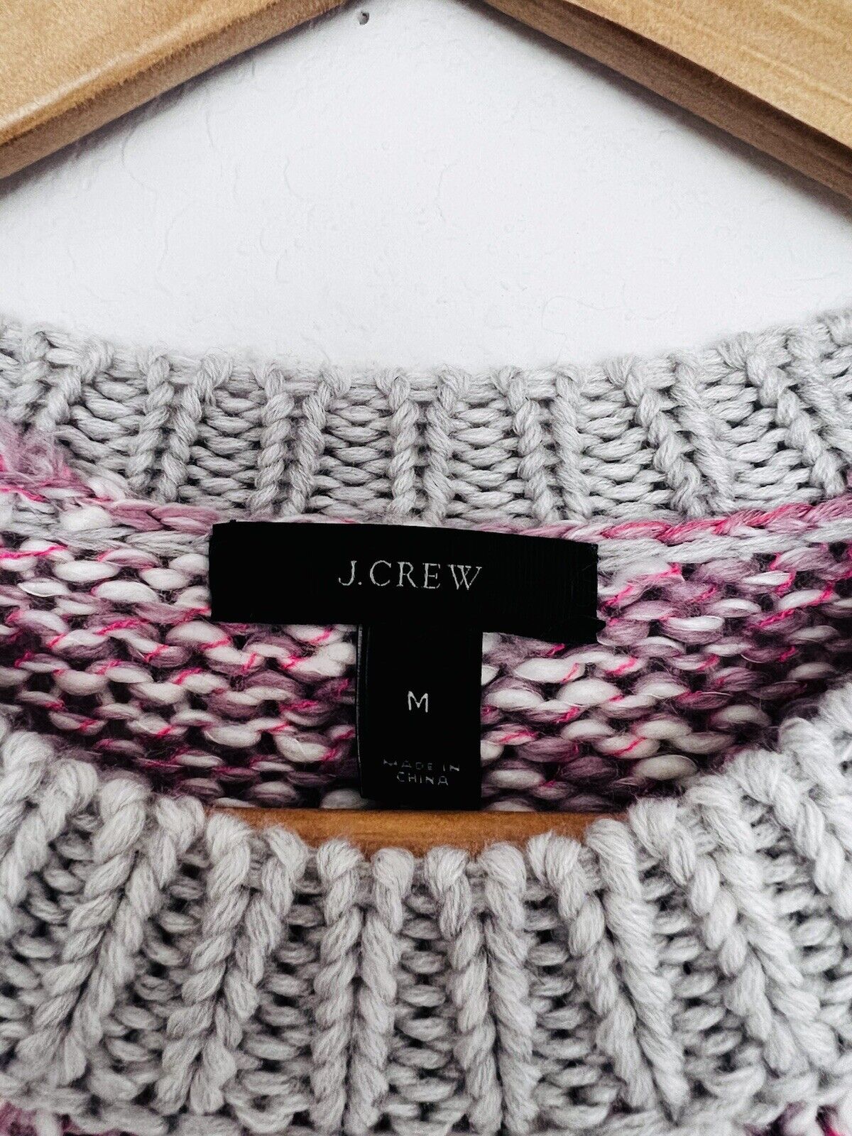 J. CREW Wool Blend Sweater Sz M Crewneck Pink 3/4 Sleeves