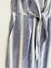 LOFT NWT Linen Blend Wide Leg Jumpsuit Sz L Khaki Blue Striped Minimalist Boho