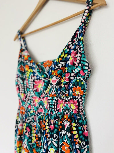 OLD NAVY Midi Floral Multi-Color Dress L Back Hi-Low Hem Smock Empire Waist