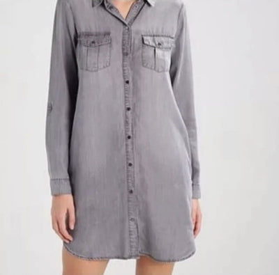 Philosophy Gray Chambray Shirt Dress Sz L Knee Length Classic Lagenlook
