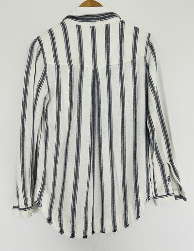 ANTHROPOLOGIE Cloth & Stone Woven Striped Button Up Shirt Sz S Long Sleeve