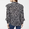 Chicos Ruffle Dot Print Top Sz M Button Up Blouse Black/White Office Career