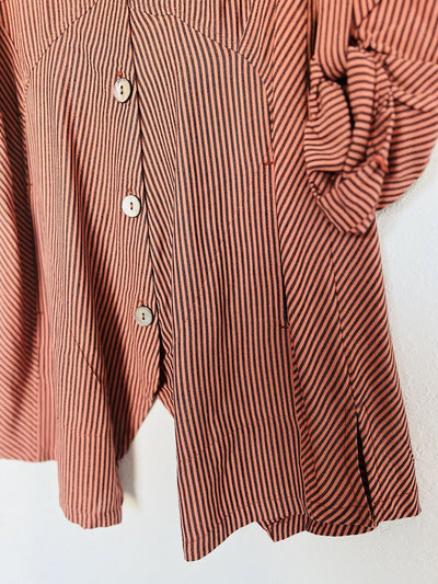 SOFT SURROUNDINGS Button Down Striped Tunic Blouse Sz L Asymmetric Boho Top