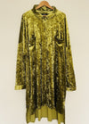 DAVI & DANI Green Crushed Velvet Velour Shirt Dress 2XL Button Front Long Too