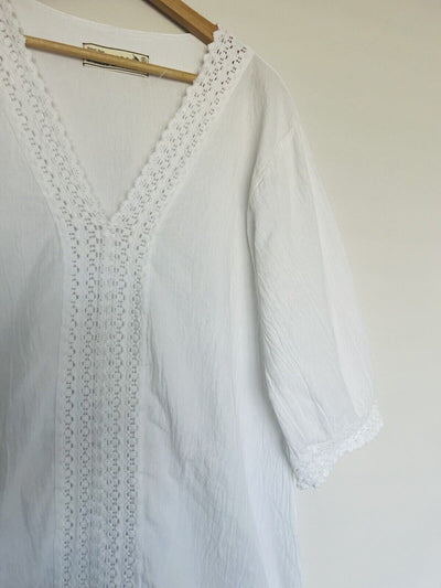SEA SPICE Womens Dress Cover Up Sz XL White Cotton Embroidered 3/4 Sleeve Resort
