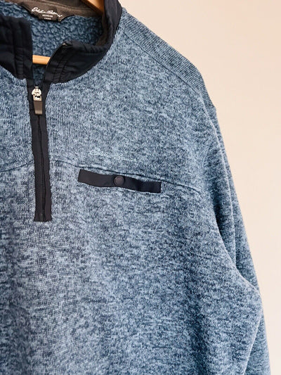 EDDIE BAUER Mens Pullover Sweater/Jacket Sz XL Blue Quarter Zip Cotton Fleece