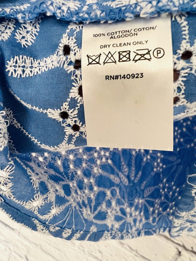 LOFT Embroidered Bubble Sleeve Top Womens Petite Large Floral Print Blue