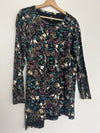 J. JILL Floral Simply Supima Crew Neck Tunic Top Sz M Black Stretch Boho