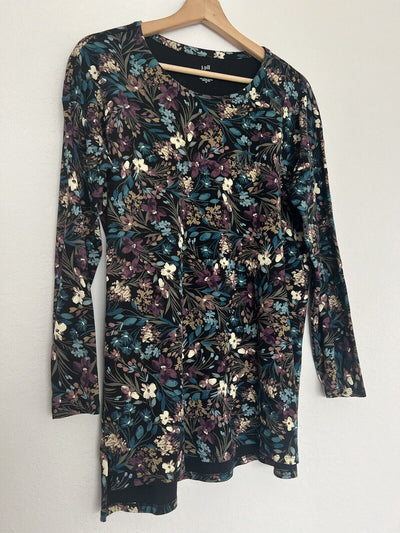 J. JILL Floral Simply Supima Crew Neck Tunic Top Sz M Black Stretch Boho