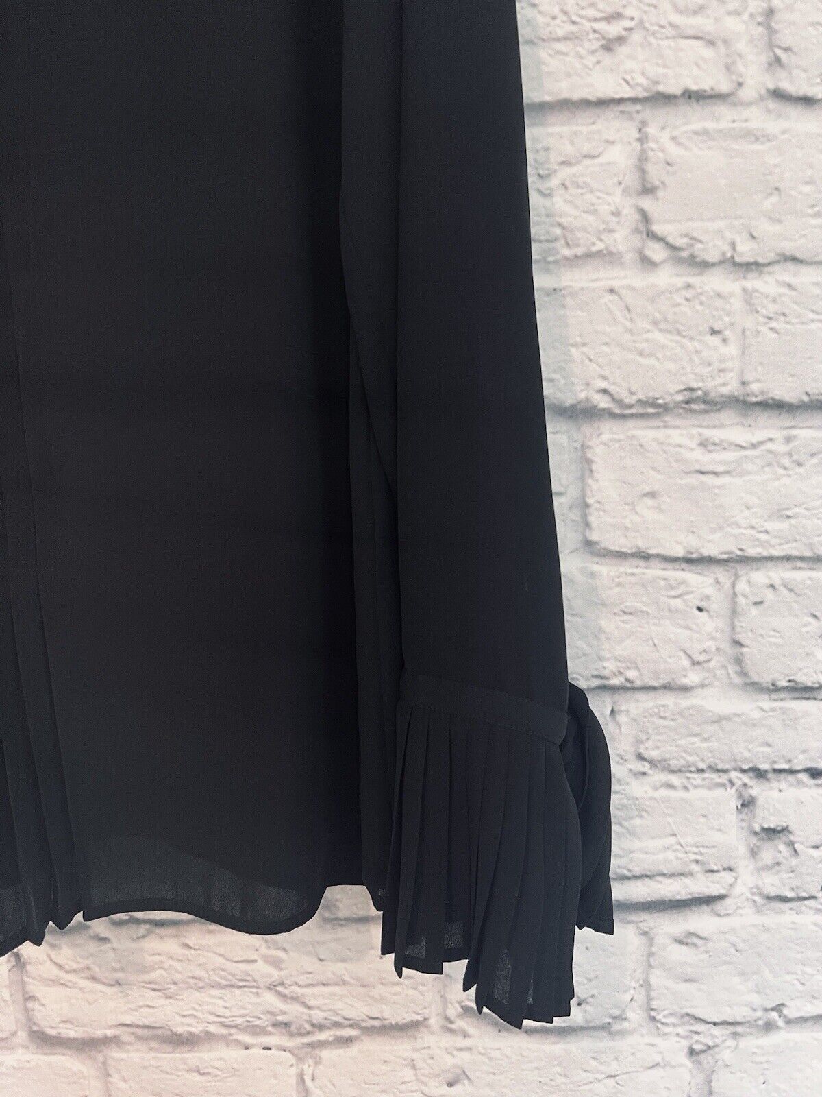 WHBM Sheer Black Botton Down Blouse Sz 6 Pleated Flowy Fit Career Workwear