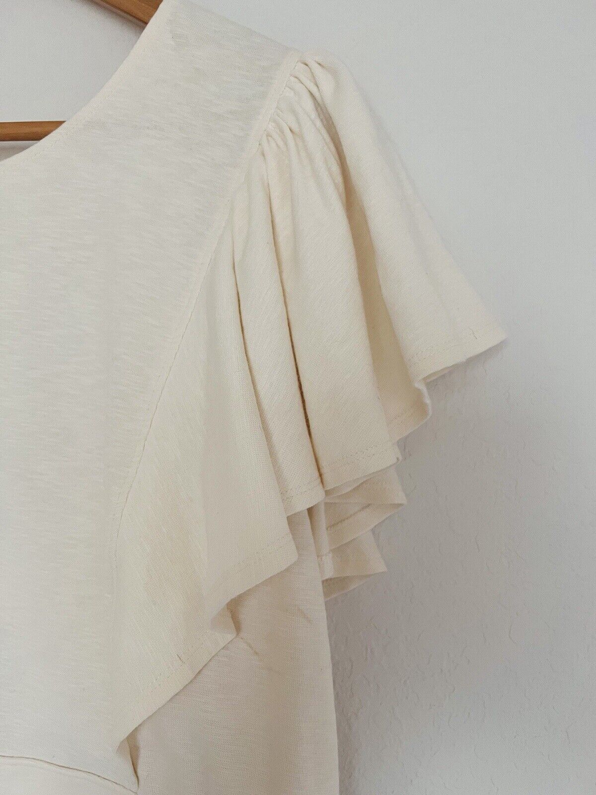 BANANA REPUBLIC Womens Ivory Ruffle Blouse Sz L Crop Short Sleeve Open Back Top