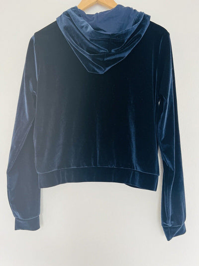 Fabletics Velvet Velour Sweatshirt Sz S Gold Zip Hoodie Dark Navy