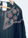 MIAMI Francesca’s Black Embroidered Dress Sz XS Tassel Boho Hippie Mini Tunic
