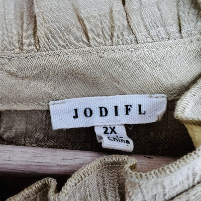 JODIFL Tiered Frilly Tunic Dress Sz 2X Mustard Color Ruffle Sleeves Collar Boho