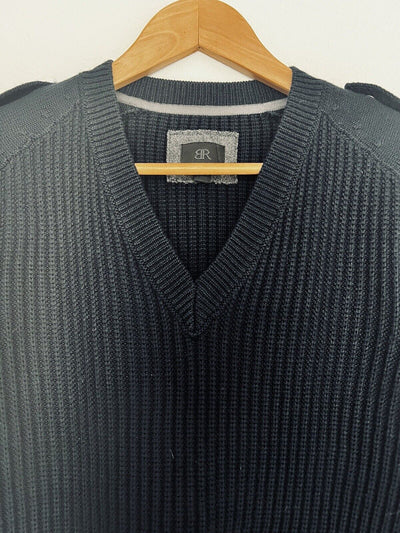 Banana Republic Navy Blue Merino Wool Sweater Sz S V-Neck Shoulder Botton Detail