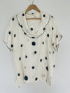 UNBRANDED Ivory Spot Black Blouse Sz 1 Cowl Neck Flowy Pullover Short Sleeve