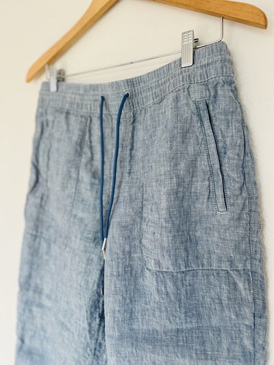 ATHLETA Cabo Linen Jogger Pants Sz 8 Drawstring Chambray Blue Nautical Boho