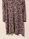 ANN TAYLOR Knit Sweater Dress Sz M Pink Brown Animal Print Long Sleeve Mock Neck