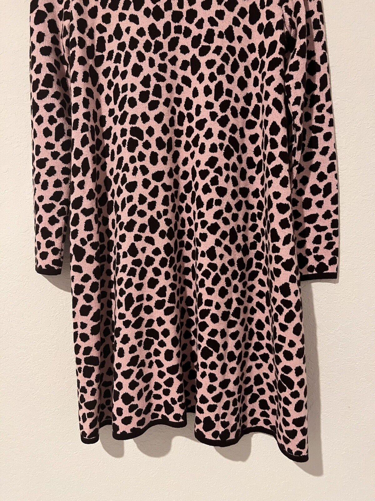 ANN TAYLOR Knit Sweater Dress Sz M Pink Brown Animal Print Long Sleeve Mock Neck