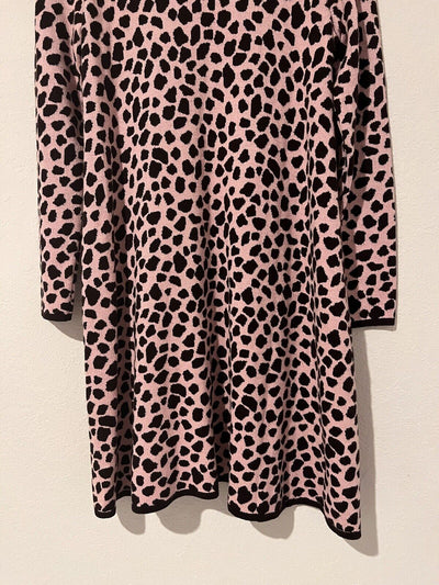 ANN TAYLOR Knit Sweater Dress Sz M Pink Brown Animal Print Long Sleeve Mock Neck