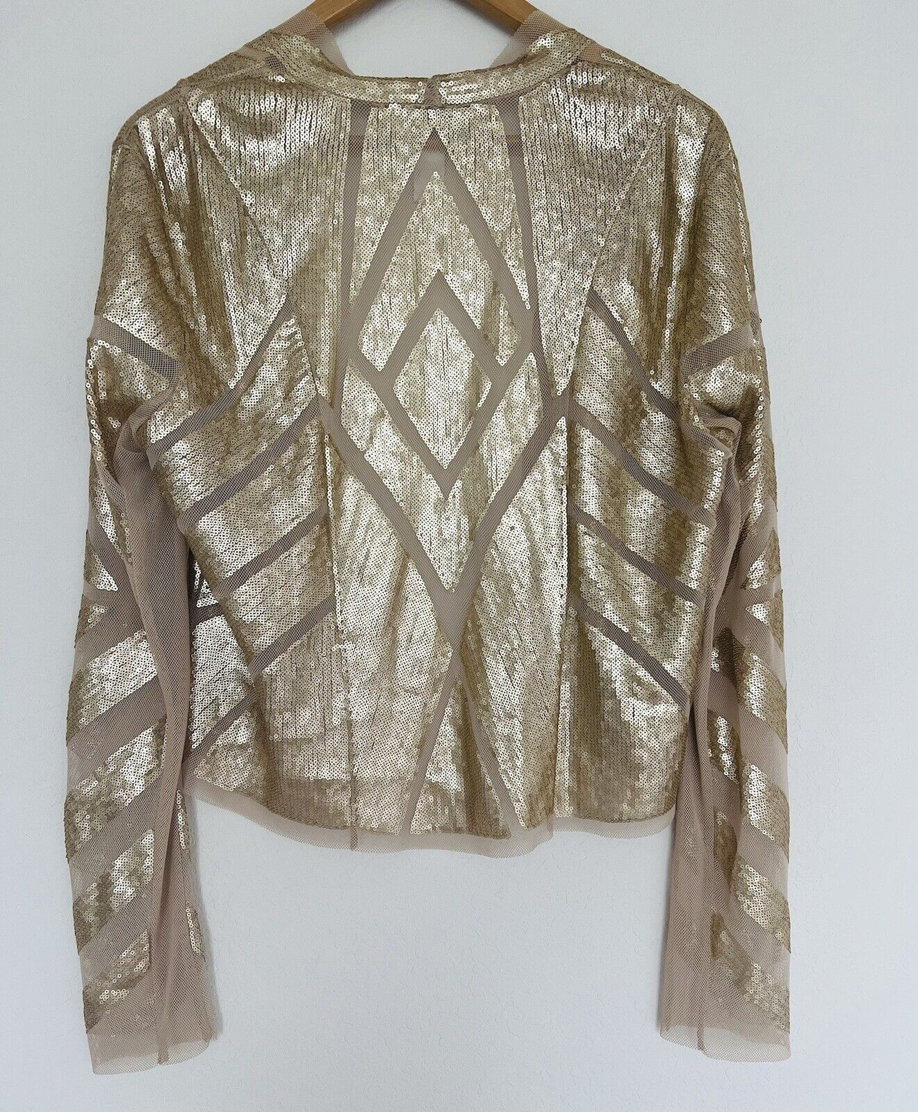 CACHE Gold Sequin Shrug Cardigan Sz 1 Cropped Long Sleeve Festive Holiday