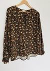KNOX ROSE Floral Pullover Blouse Sz XL Tie Neck Long Sleeve Tunic Top Boho