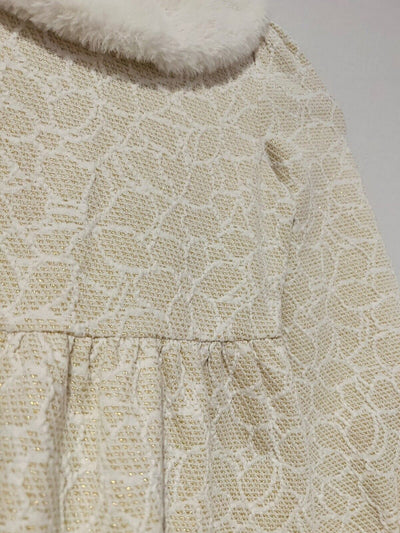 JANIE AND JACK Woven Girls Dress Sz 7 Heavy Knit Gold Detail Faux Fur Easter