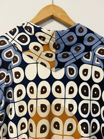 ANTHROPOLOGIE Uncle Frank Geometric Patterned Cowl Neck Dress Sz M Retro Jersey