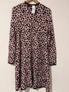 ANN TAYLOR Knit Sweater Dress Sz M Pink Brown Animal Print Long Sleeve Mock Neck