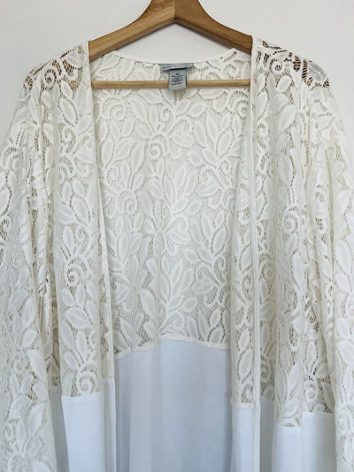 CATHERINES Open Front Blazer Jacket Size 4X Linen Blend Mix Media Lace Boho