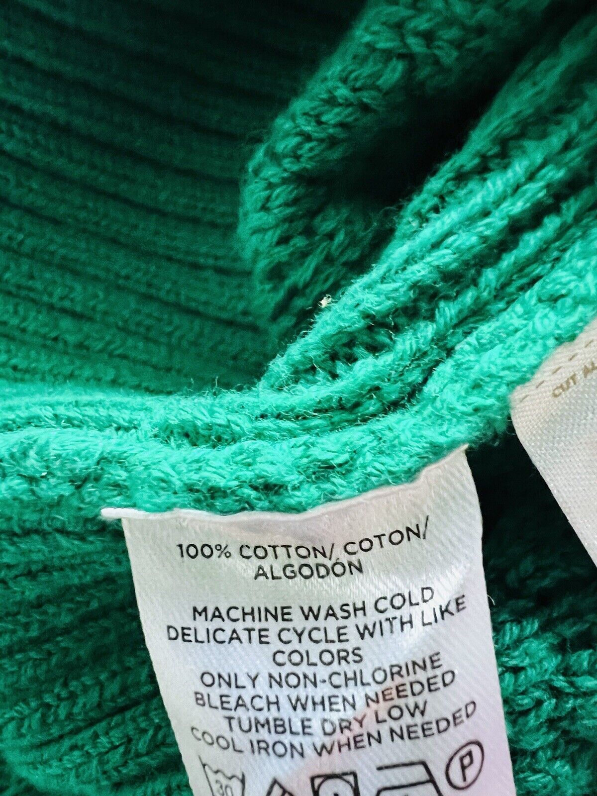 LOFT Pullover Green Knit Sweater Sz M Woven Detail Crew Neck Crop Short Boho