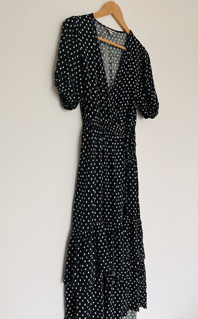 KNOX ROSE Short Sleeve Actual Wrap Dress Sz S Pockets Puff Sleeves Polka Dot
