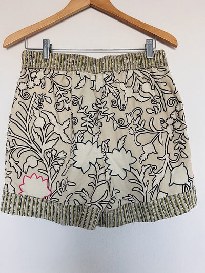 NEW KNOX Rose Hi-Rise Shorts Sz M Beige Floral  Relaxed Fit Button Zip