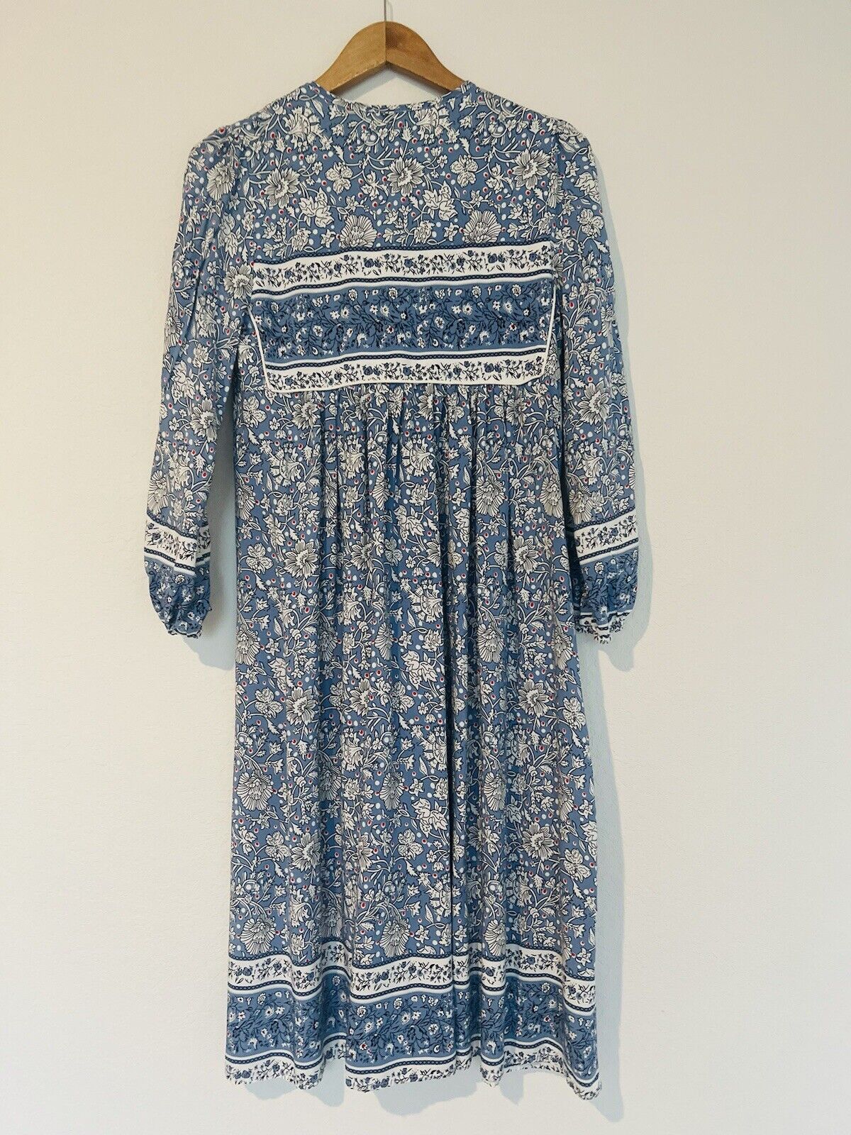 R.Vivimos Boho Dress Long Sleeve Tassel Midi Relaxed Fit Floral Blue Size S 4/6