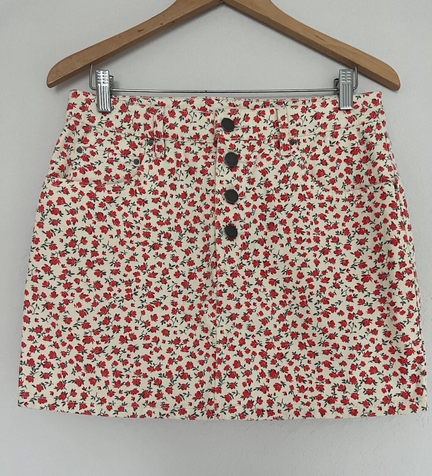 BILLABONG Floral Flower Denim Mini Skirt Sz 30W 90s 2Yk Boho