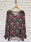 KRAZY KAT Woman’s Multicolor Paisley V Neck Long Sleeve Floral Blouse Size 3X