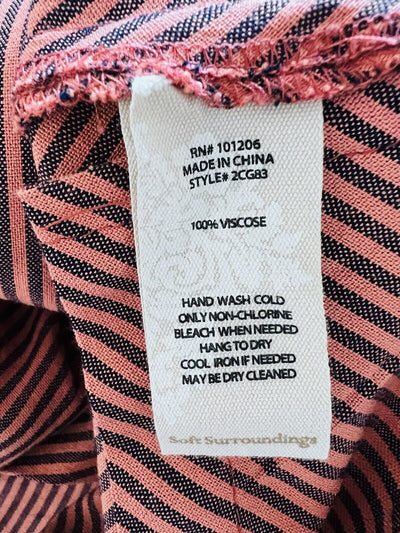 SOFT SURROUNDINGS Button Down Striped Tunic Blouse Sz L Asymmetric Boho Top