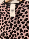 ANN TAYLOR Knit Sweater Dress Sz M Pink Brown Animal Print Long Sleeve Mock Neck