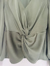 ENTRO Olive Satin Blouse Sz S Balloon Sleeves Flowy Workwear Office