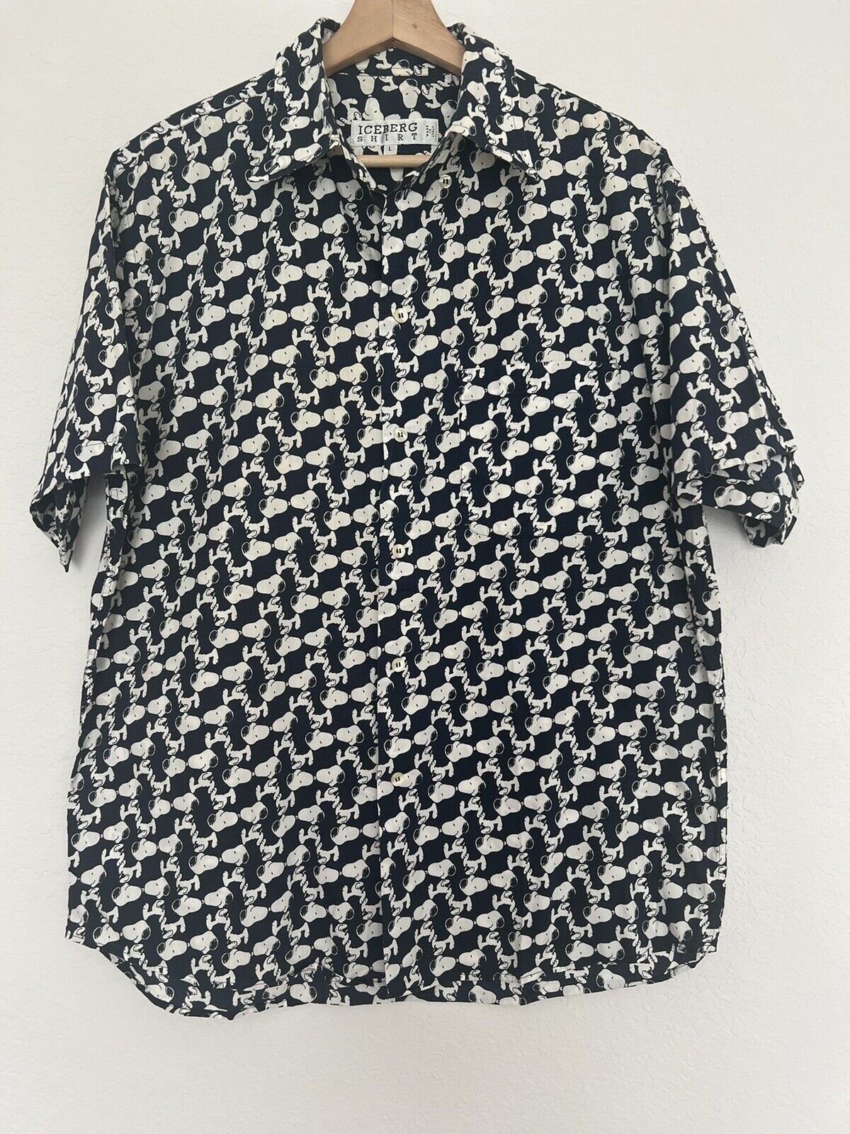 ICEBERG Made In Italy Snoopy Rare VTG Peanuts Shirt Sz L All Over Pattern Print