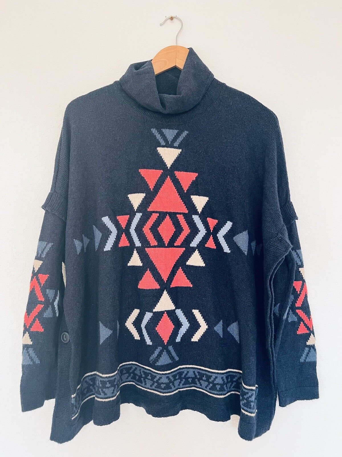 J. JILL Aztec Turtleneck  Sweater Sz S Doleman Sleeve Tunic Botton Boho Western