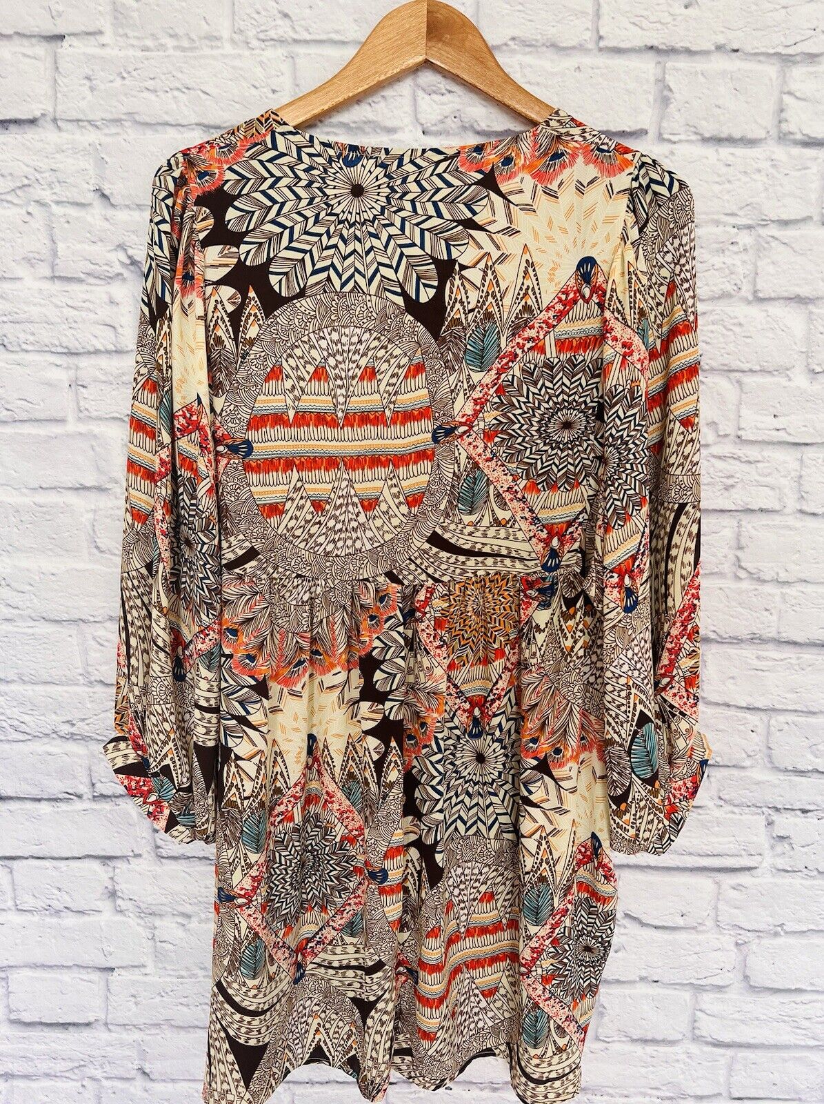 UMGEE Womens Tunic Top Dress Sz Small Brown Flowy Tribal Western Boho