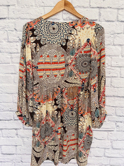 UMGEE Womens Tunic Top Dress Sz Small Brown Flowy Tribal Western Boho